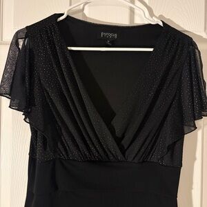 En Focus Studio Black Glitter Bodice Cocktail Dress Flutter Sleeve Tiered 10